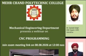मेहर चंद पॉलीटैक्निक कॉलेज में ‘सीएनसी प्रोग्रामिंग’ पर वेबिनार